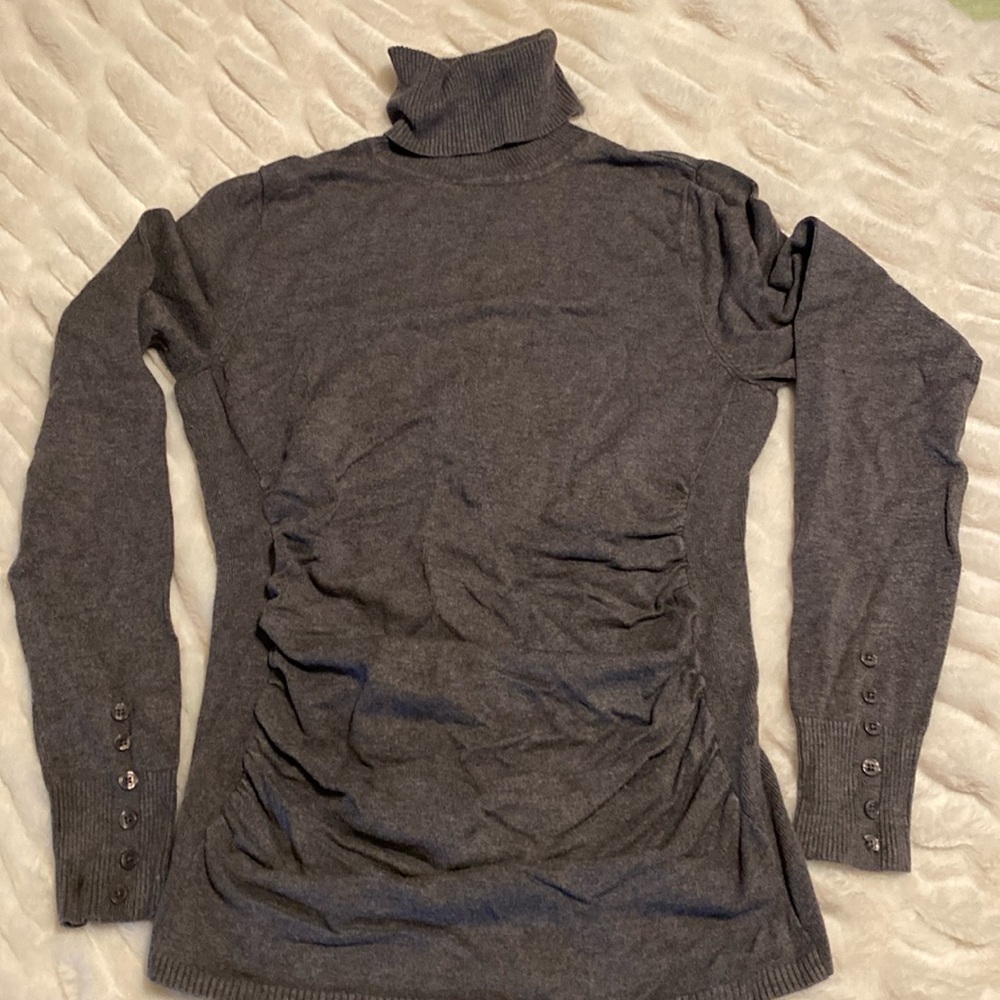 The Limited gray ruched turtle neck with buttons on sleeves